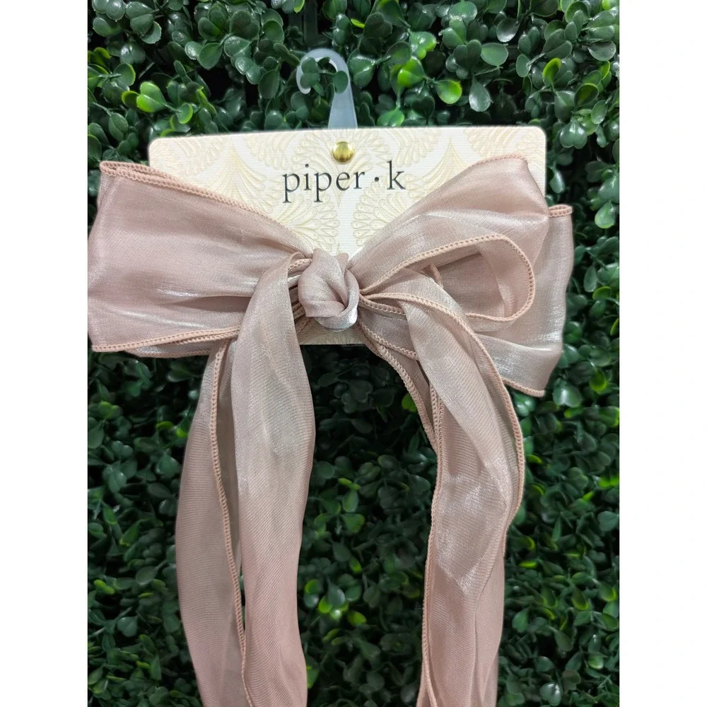 Piper K Oversized Dusty Rose Mauve Sheer Ribbon Hair Bow Barrette 15 Inch NWT